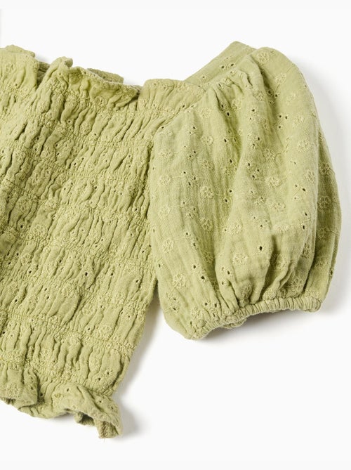 Blouse en coton avec broderie anglaise et manches ballon - Kiabi