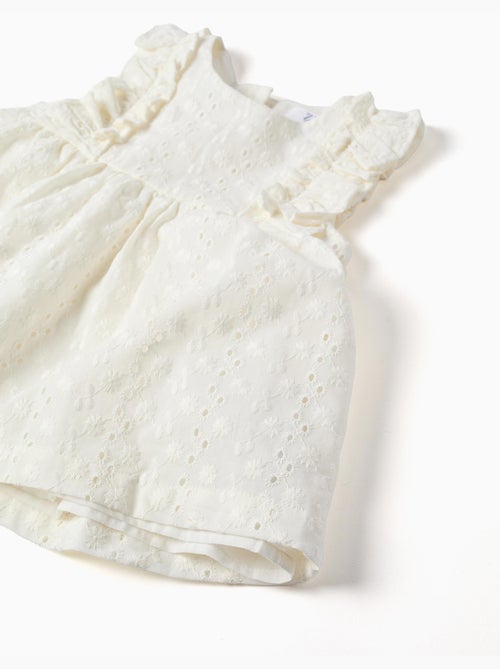 Blouse en coton avec broderie anglaise et volants - Kiabi