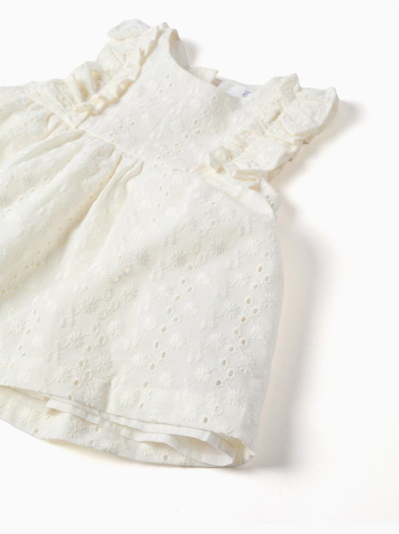 Blouse en coton avec broderie anglaise et volants Blanc - Kiabi