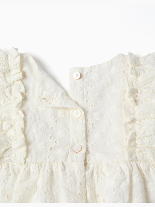 Blouse en coton avec broderie anglaise et volants - Kiabi