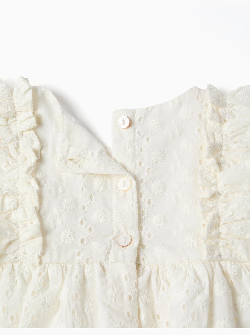 Blouse en coton avec broderie anglaise et volants Blanc - Kiabi