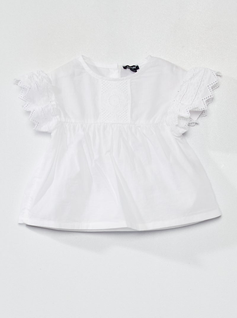 Blouse en coton avec broderie Blanc - Kiabi