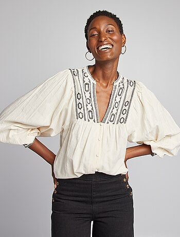 Blouse en coton avec détails surpiqués