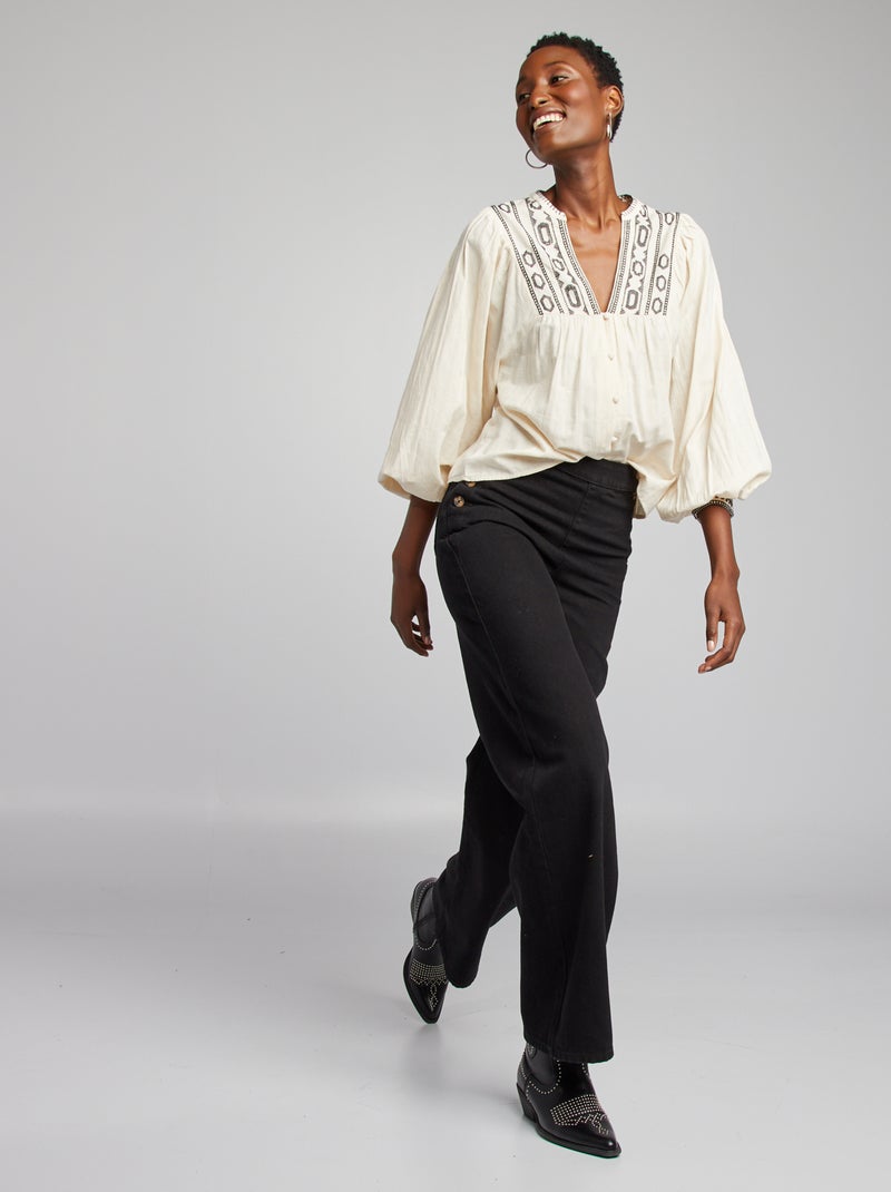 Blouse en coton avec détails surpiqués Beige - Kiabi