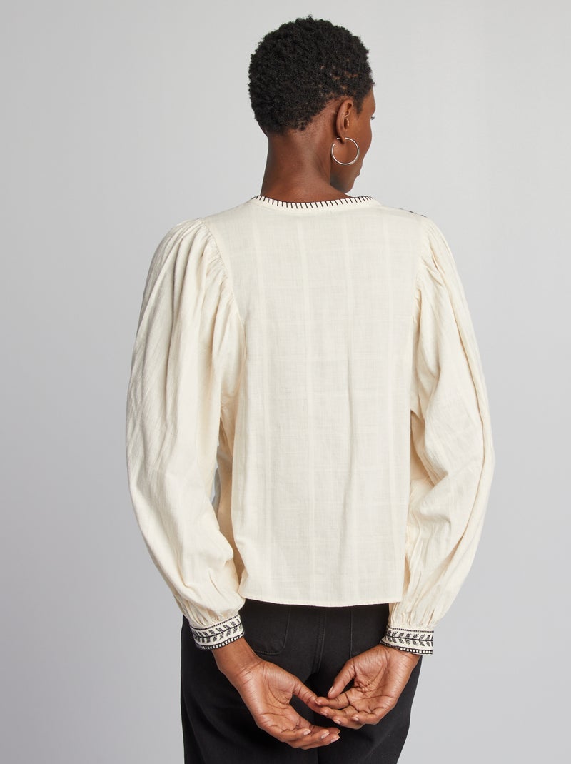 Blouse en coton avec détails surpiqués Beige - Kiabi