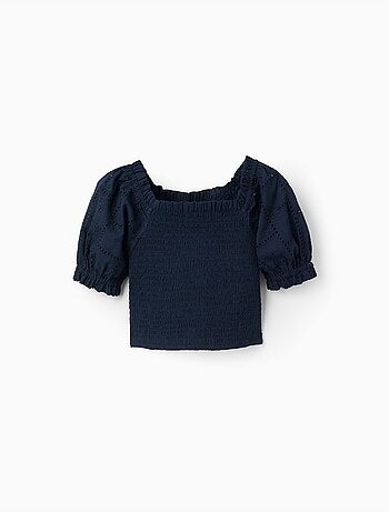Blouse en coton avec élastique smocké et volants