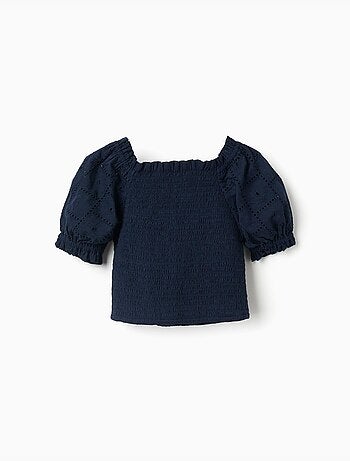 Blouse en coton avec élastique smocké et volants