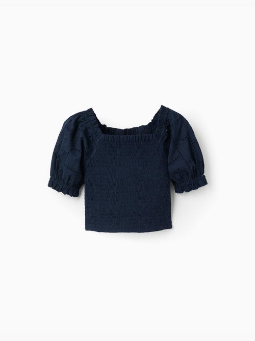 Blouse en coton avec élastique smocké et volants - Kiabi