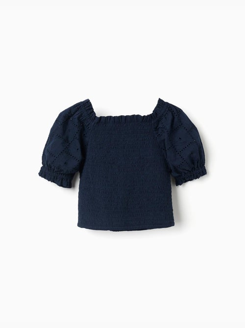 Blouse en coton avec élastique smocké et volants - Kiabi
