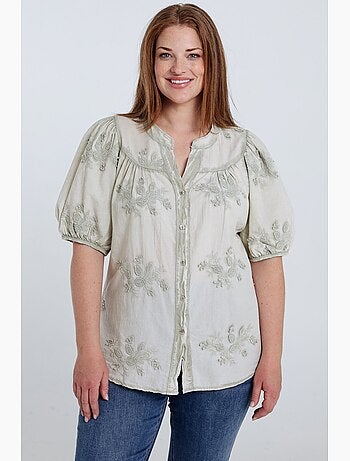 Blouse en coton avec fleurs brodées PAPRIKA