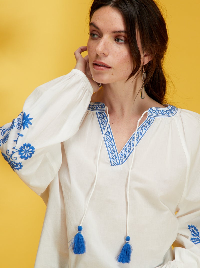 Blouse en coton Blanc - Kiabi