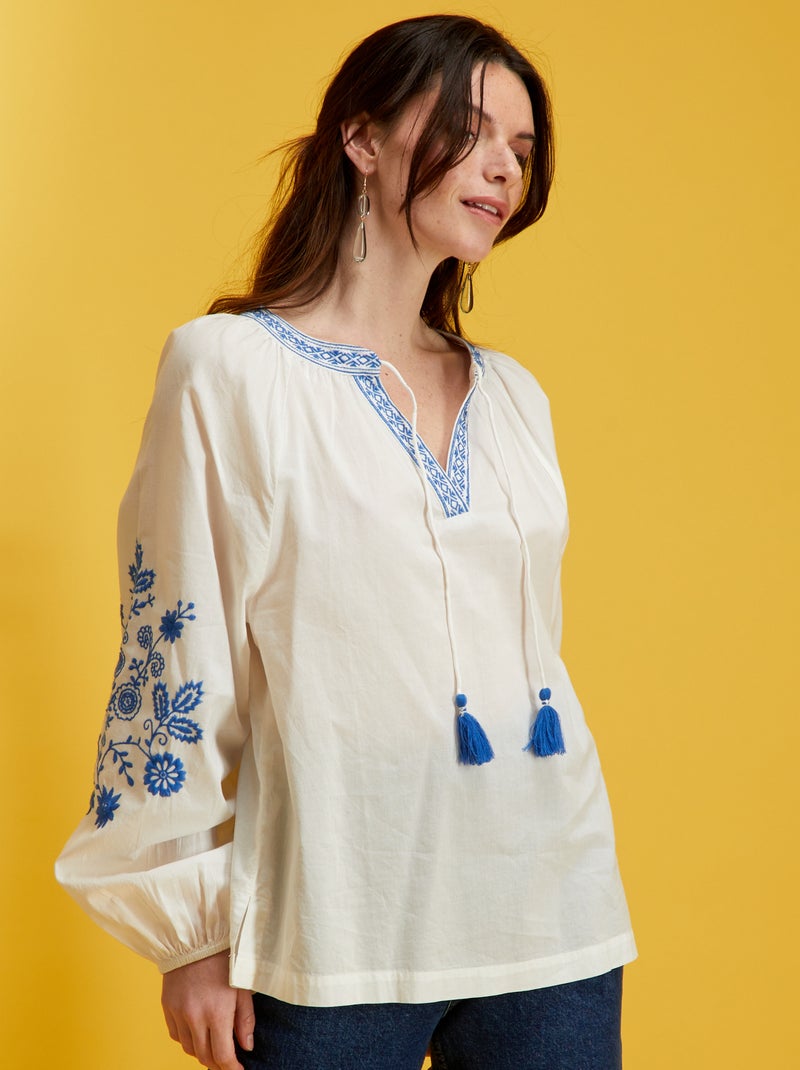 Blouse en coton Blanc - Kiabi