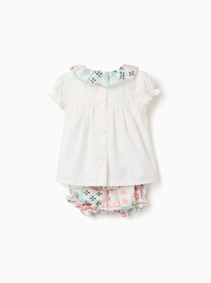 Blouse en coton + bloomer avec motif mosaïque Blanc - Kiabi