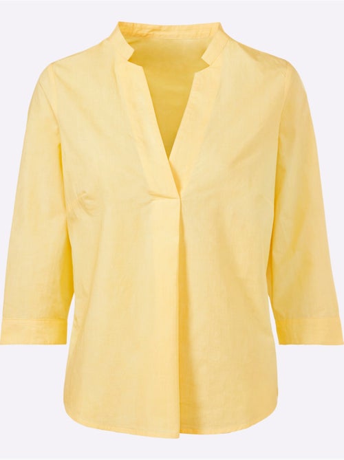Blouse en coton col V manches trois quarts et ourlet arrondi - Taille standard - Helline - Kiabi Blouse en coton col V manches trois quarts et ourlet arrondi - Taille standard - Helline - Kiabi