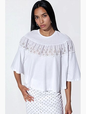 Blouse en coton coupe décontractée, col rond busem