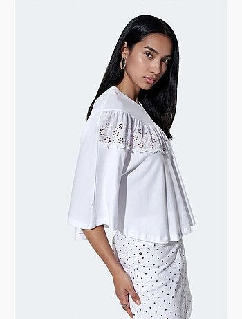 Blouse en coton coupe décontractée, col rond busem