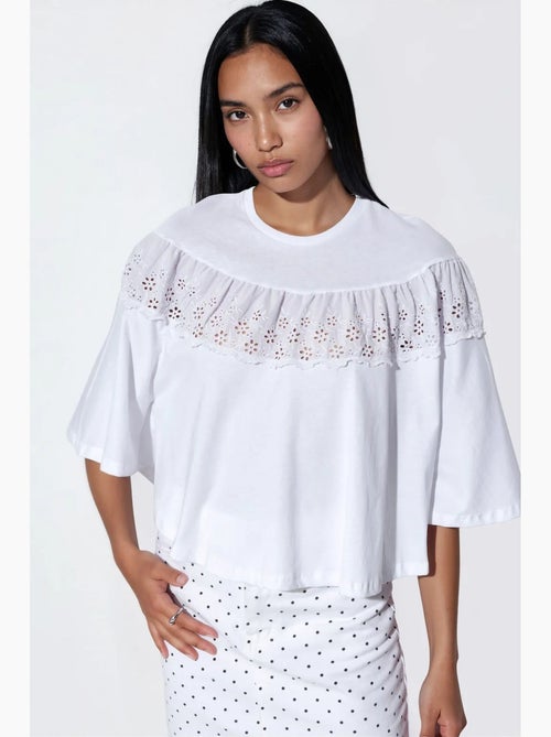 Blouse en coton coupe décontractée, col rond busem - Kiabi Blouse en coton coupe décontractée, col rond busem - Kiabi