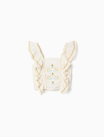 Blouse en coton et lin avec bretelles à volants
