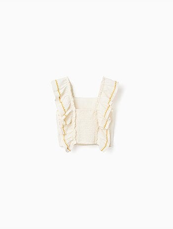 Blouse en coton et lin avec bretelles à volants