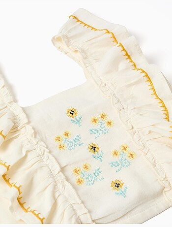 Blouse en coton et lin avec bretelles à volants