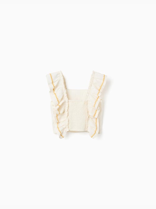 Blouse en coton et lin avec bretelles à volants - Kiabi