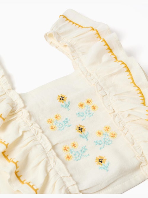 Blouse en coton et lin avec bretelles à volants - Kiabi