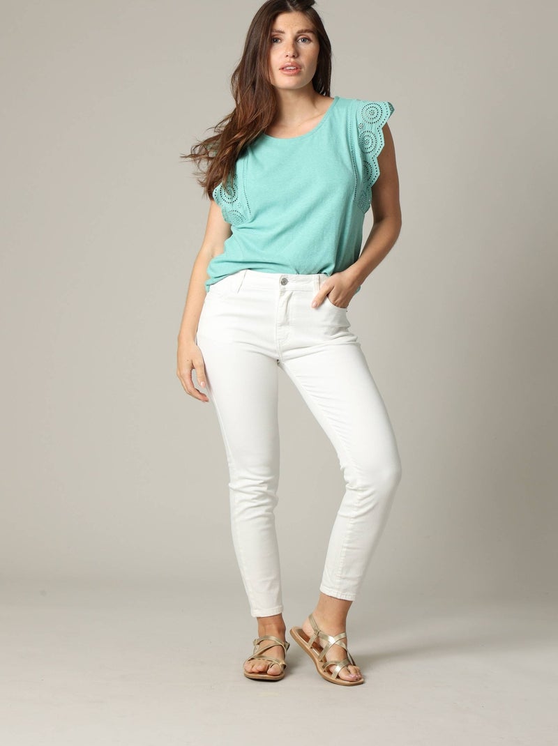 Blouse en coton et lin avec détails ajourés 'Deeluxe' Bleu - Kiabi