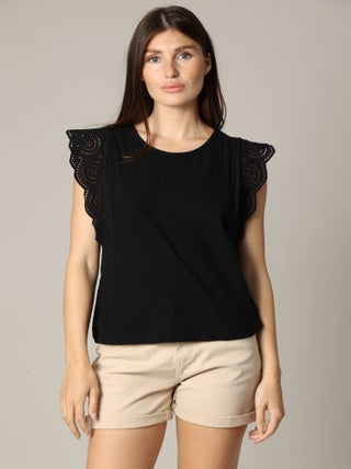 Blouse en coton et lin avec détails ajourés 'Deeluxe'
