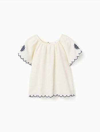 Blouse en coton et lin avec fleurs