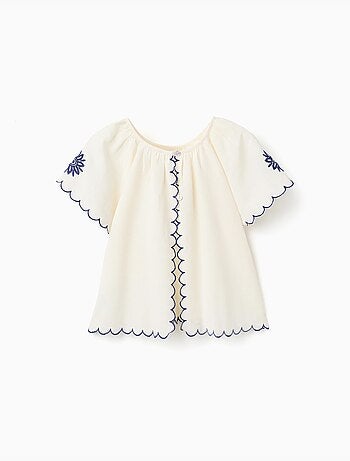 Blouse en coton et lin avec fleurs