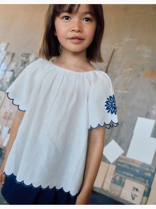 Blouse en coton et lin avec fleurs - Kiabi