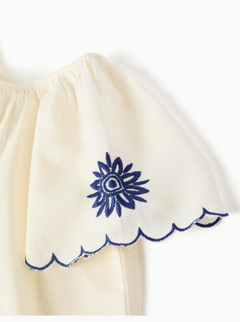 Blouse en coton et lin avec fleurs Beige clair - Kiabi