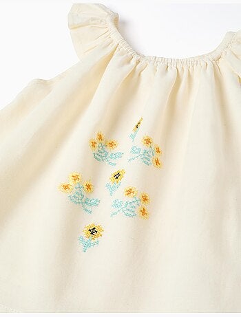 Blouse en coton et lin avec fleurs