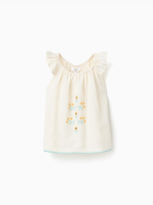 Blouse en coton et lin avec fleurs - Kiabi