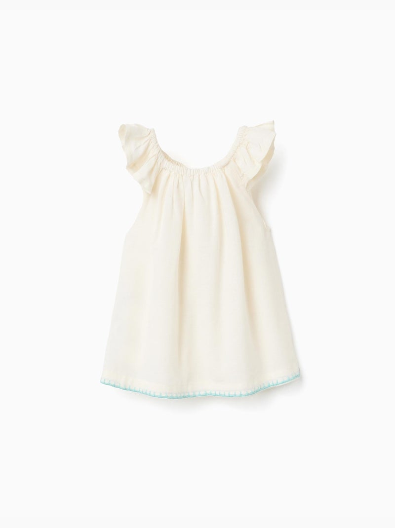 Blouse en coton et lin avec fleurs Beige clair - Kiabi