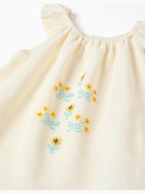 Blouse en coton et lin avec fleurs - Kiabi