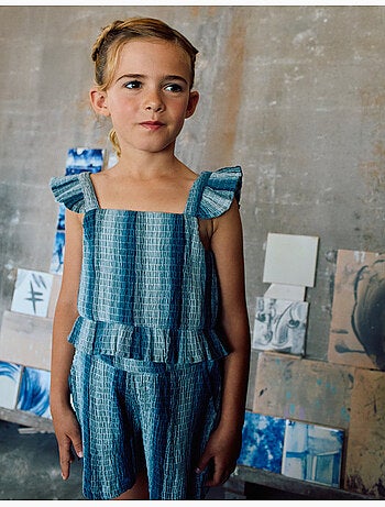 Blouse en coton sans manches à rayures et à volants