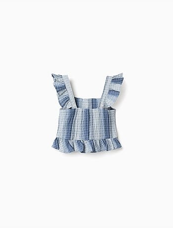 Blouse en coton sans manches à rayures et à volants