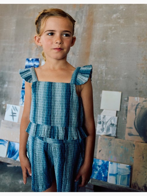 Blouse en coton sans manches à rayures et à volants - Kiabi