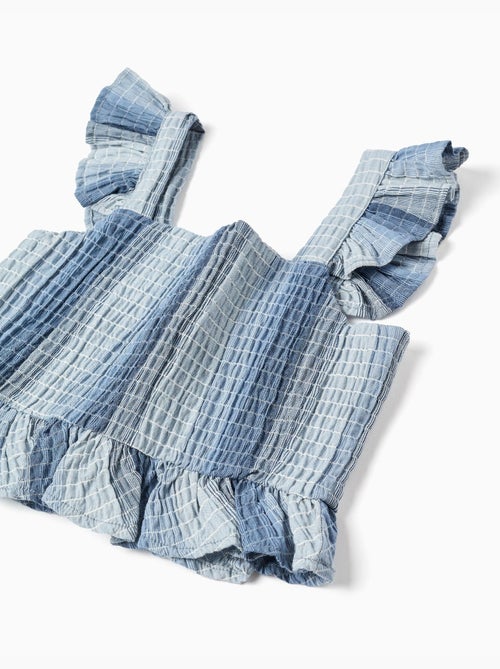 Blouse en coton sans manches à rayures et à volants - Kiabi