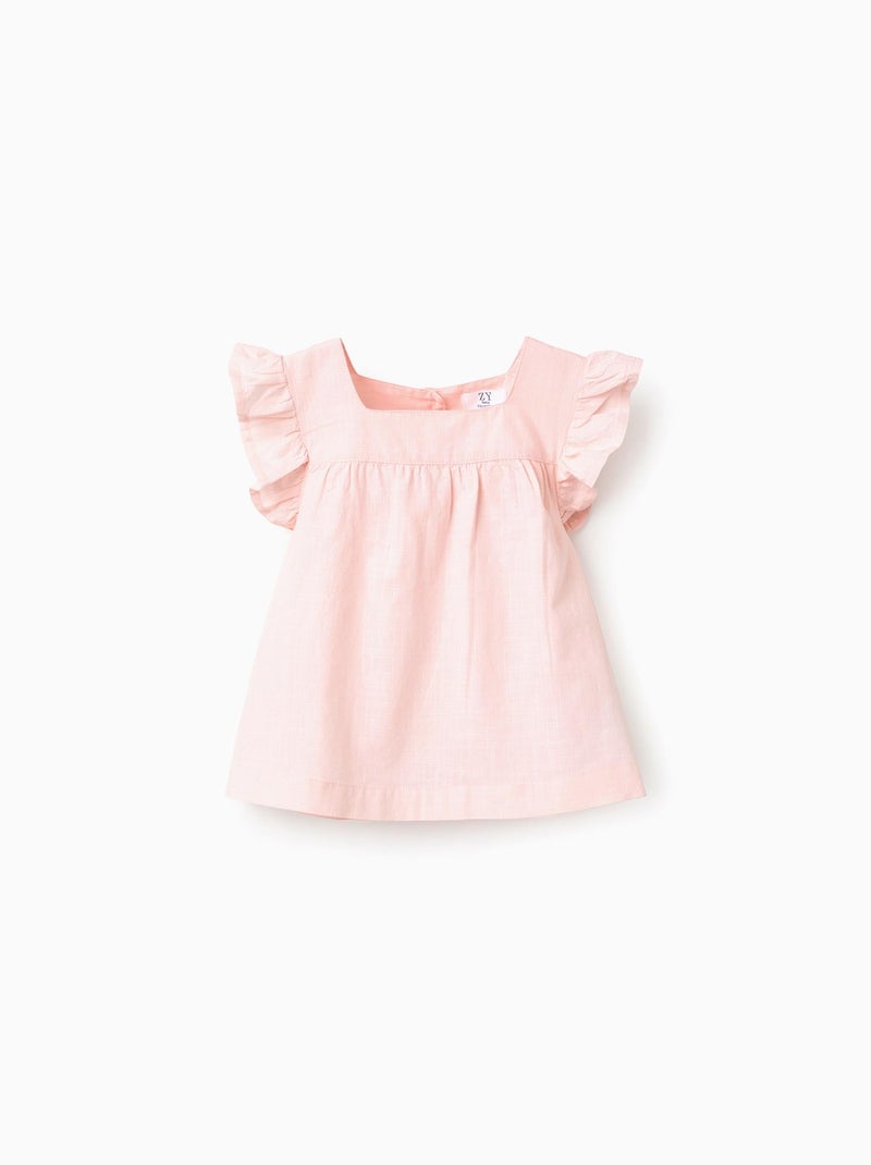 Blouse en Coton Slub avec Volants Rose - Kiabi