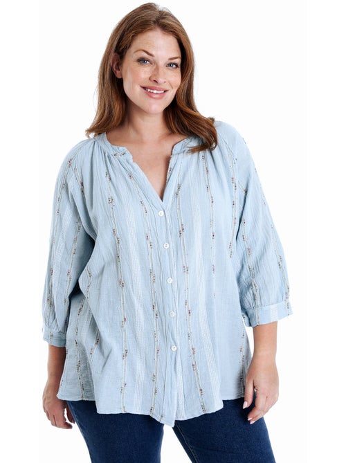 Blouse en coton unie avec détail multicolore PAPRIKA - Kiabi