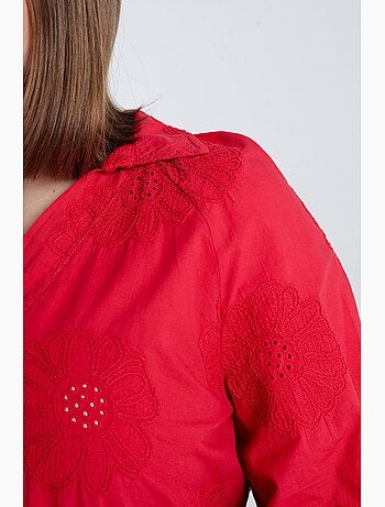 Blouse en coton unie avec fleurs brodées PAPRIKA