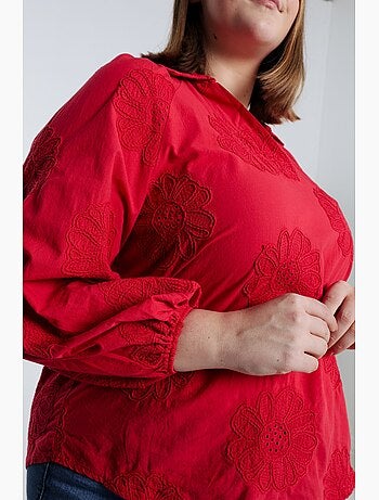 Blouse en coton unie avec fleurs brodées PAPRIKA