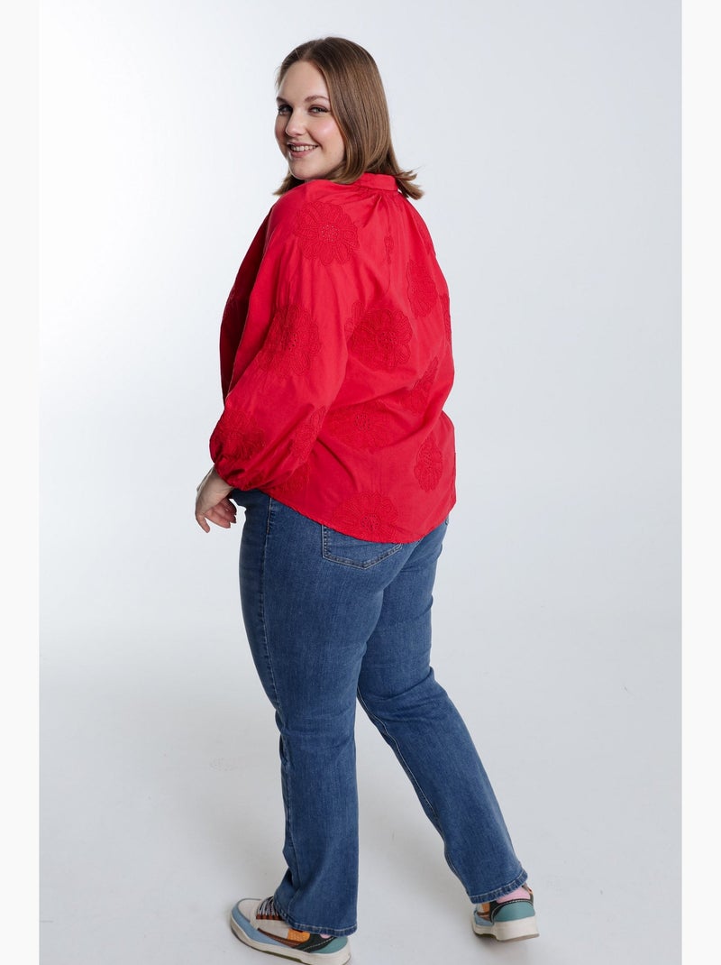 Blouse en coton unie avec fleurs brodées PAPRIKA Bleu ciel - Kiabi