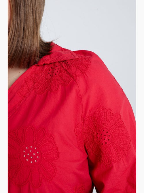 Blouse en coton unie avec fleurs brodées PAPRIKA - Kiabi