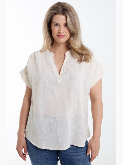 Blouse en coton unie avec rayures en sequins PAPRIKA - Kiabi Blouse en coton unie avec rayures en sequins PAPRIKA - Kiabi