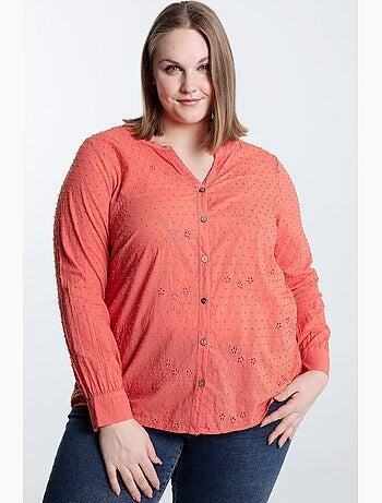 Blouse en coton unie broderies et plumetis