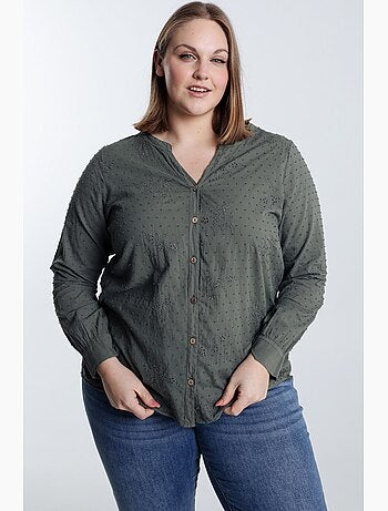 Blouse en coton unie broderies et plumetis