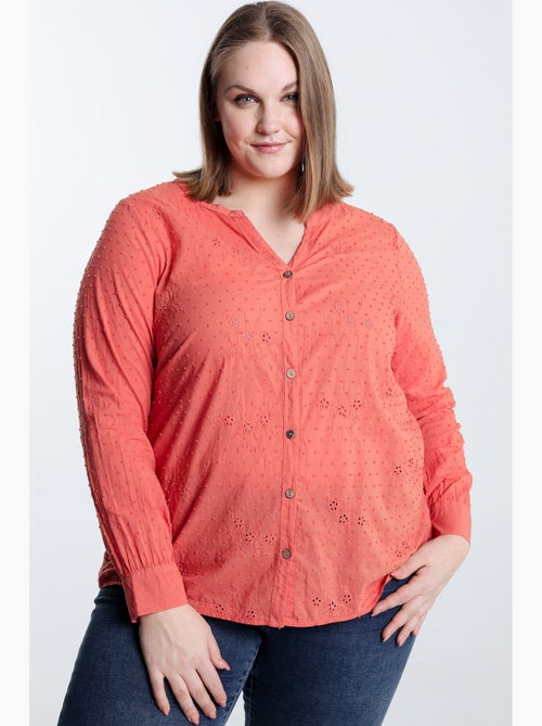 Blouse en coton unie broderies et plumetis PAPRIKA - Kiabi